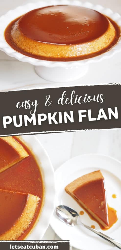 easy and delicious pumpkin flan, flan de calabaza, pin image