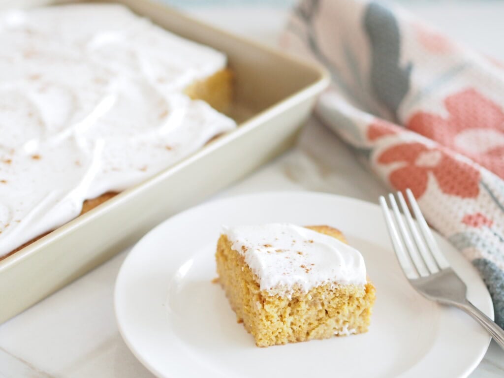 slice of pumpkin tres leches cake
